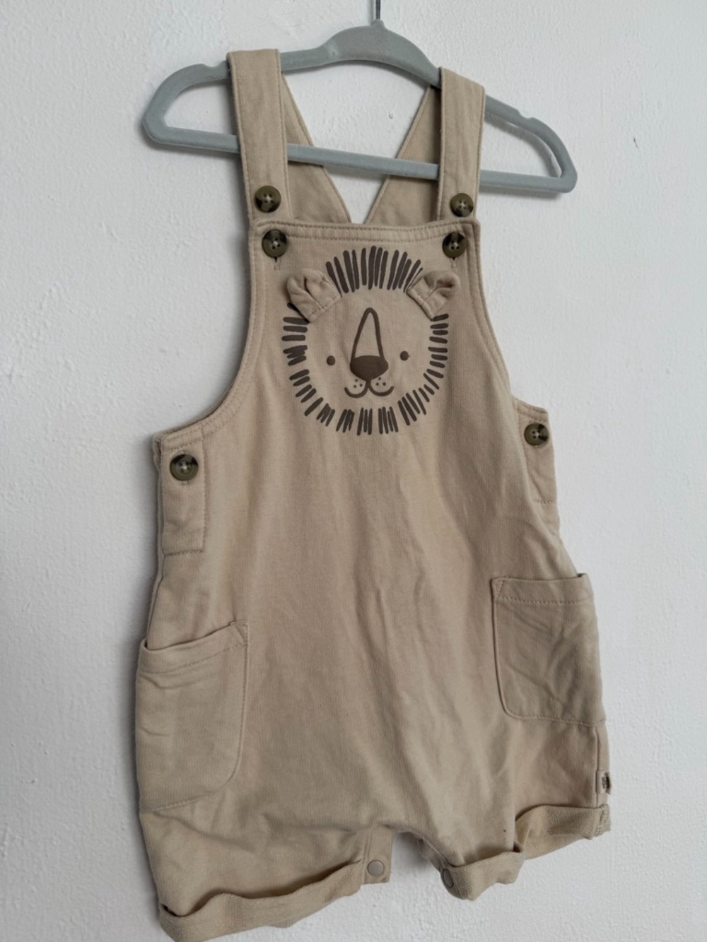 Beige Lion Print Baby Overall made with Organic Cotton